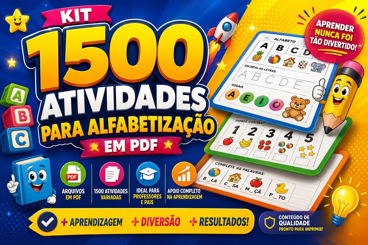 Kit 1500 Atividades em PDF para Alfabetização