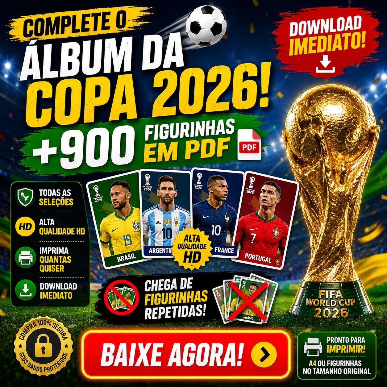 Kit em PDF Álbum Copa do Mundo 2026 + 900 Figurinhas