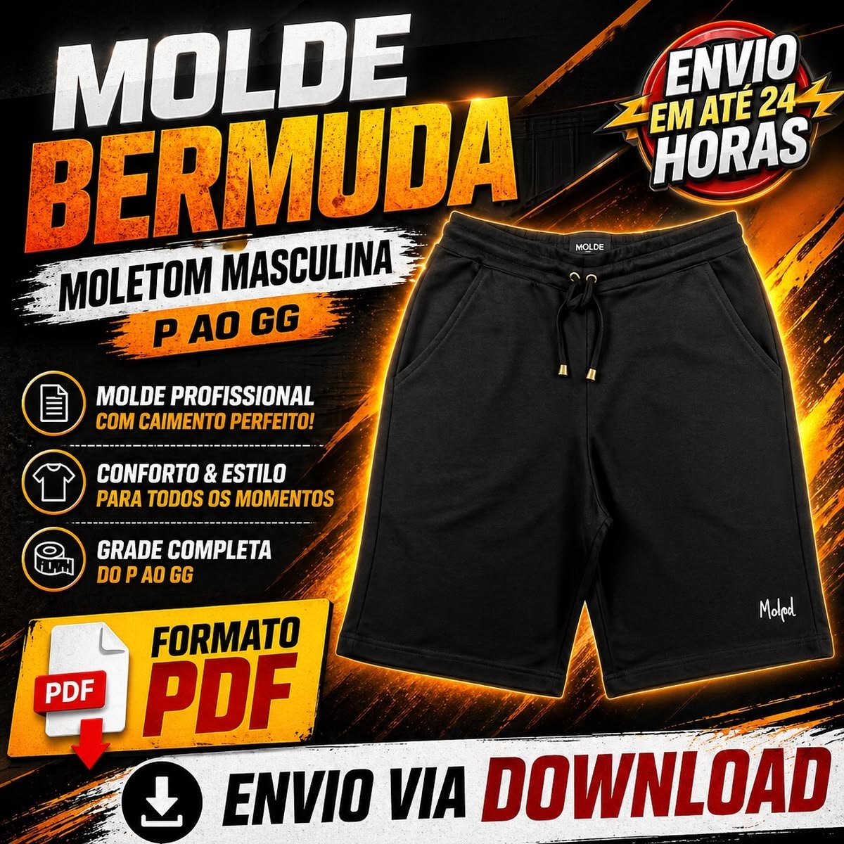 Molde Bermuda Moletom Masculina (P ao GG)