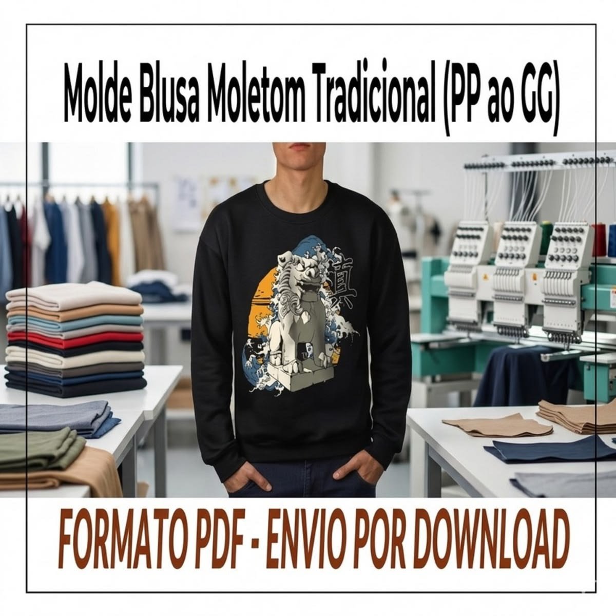 Molde Blusa Moletom Masculina Tradicional (PP ao GG)