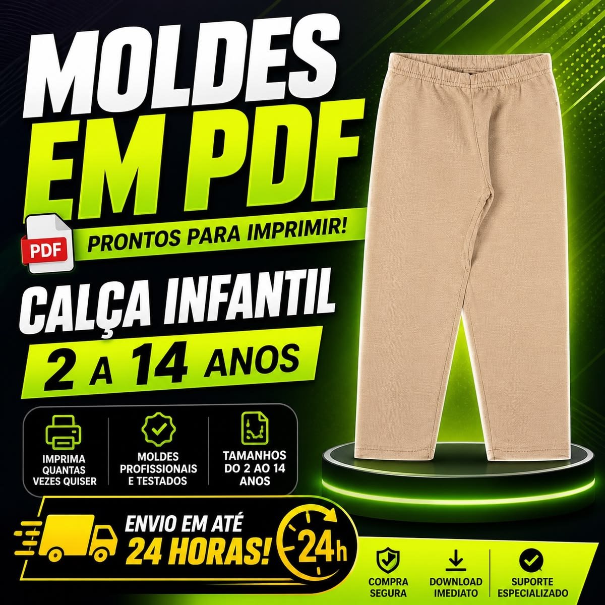 Molde Modelagem Calça Infantil (2 a 14 Anos)