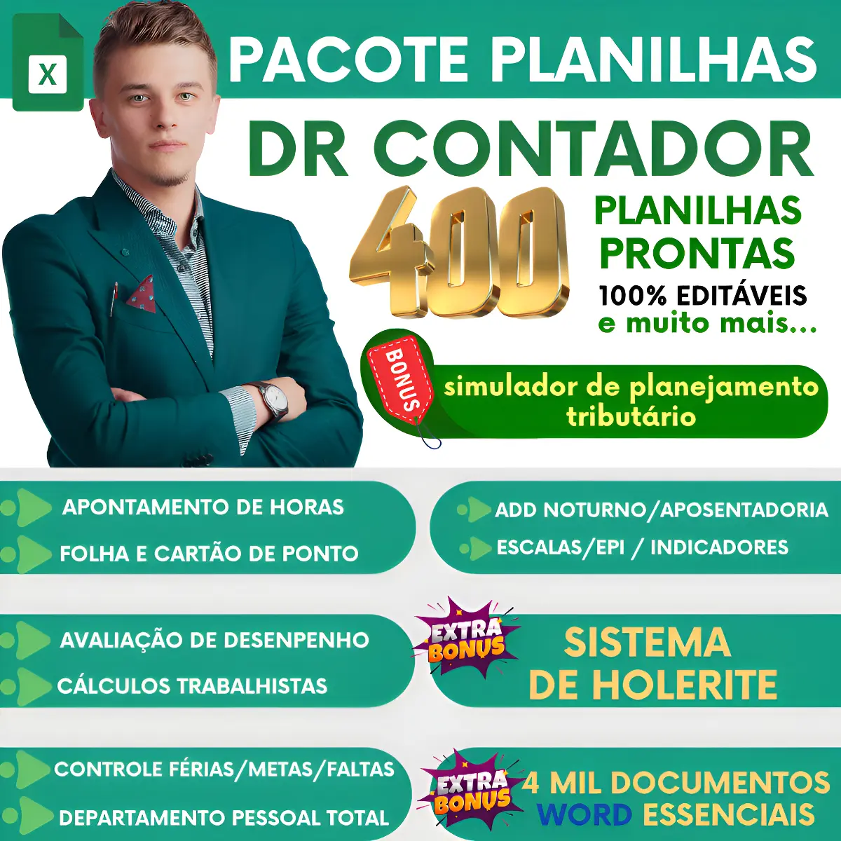 Pacote 400 Planilhas Contabilidade Contador + Bonus