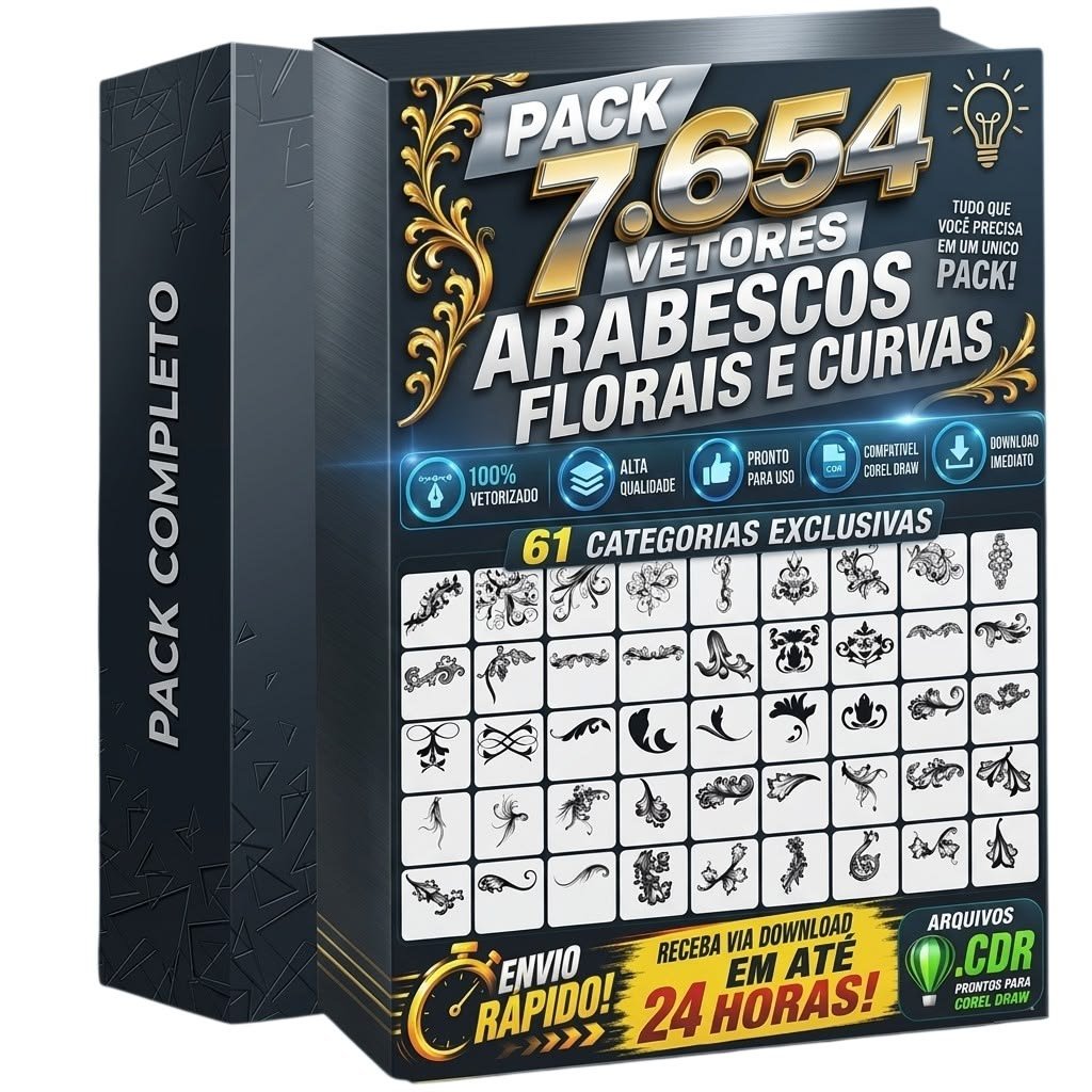 Pacote 7654 Arabescos Florais e Curvas em Corel Draw