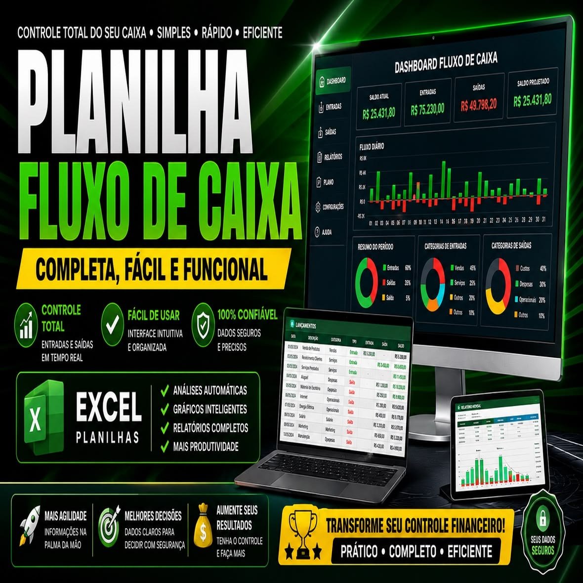 Planilha Fluxo de Caixa com Dashboard - Pessoal Empresarial