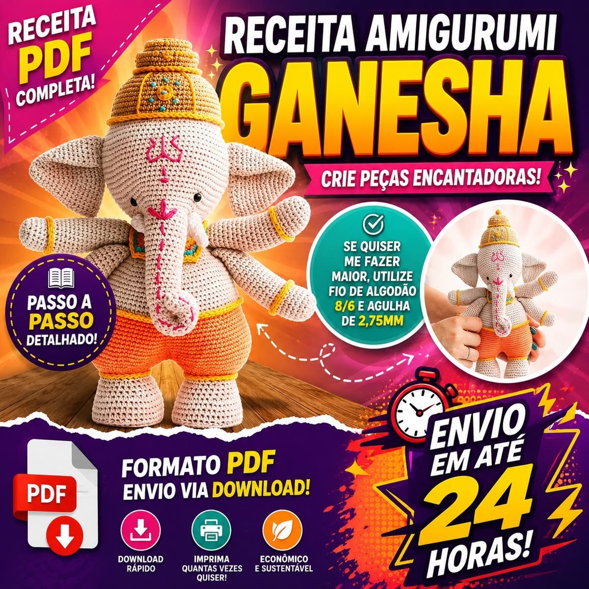 Receita Amigurumi de Ganesha (Nível Avançado)